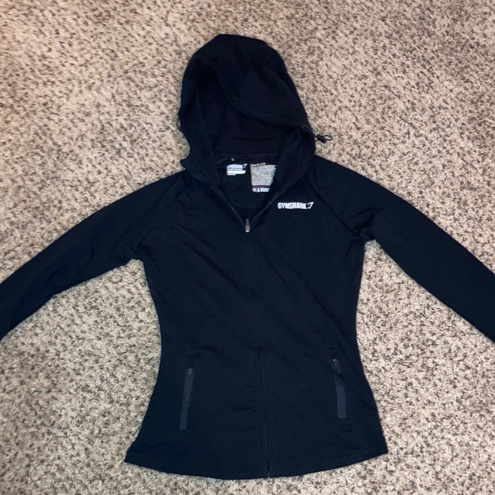 gymshark black zip up with hood and pockets